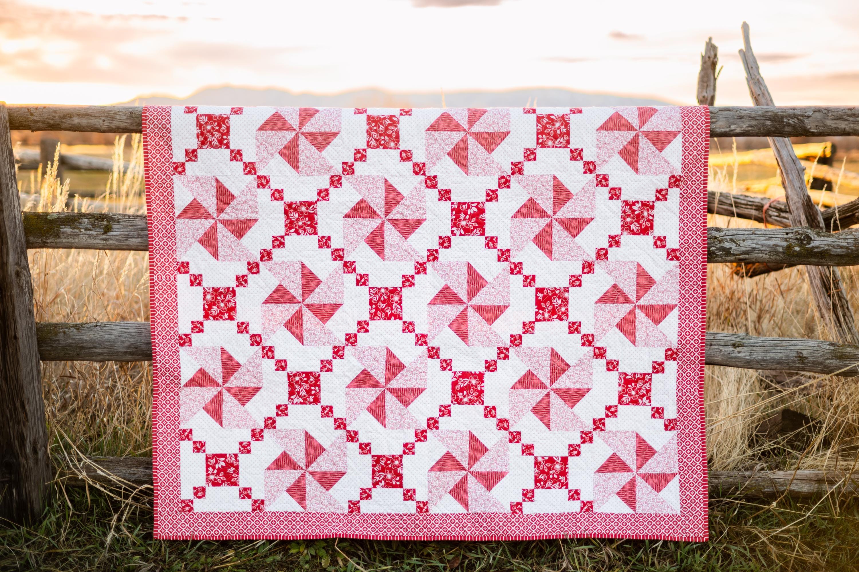 Radiant Ruby Quilt Kit, Ruby Red - Red and White Floral Fabric ...