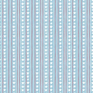 May include: A light blue fabric pattern featuring vertical columns of white five-pointed stars alternating with thin, hand-drawn style red and white vertical stripes. The design has a consistent, repeating layout across the entire surface.