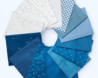 Classic Basics, Fat Quarter Bundle of the Month, January Frost and Flurries Blue (14 pcs) - Riley Blake Designs