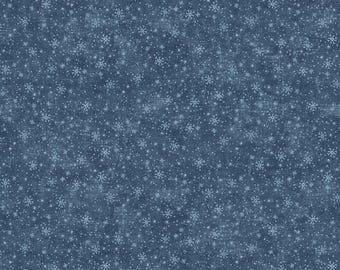 FLANNEL Village Folk Snowflake Fabric, Blue - Winter Fabric Collection by Northcott