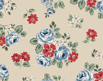 CLEARANCE Wide Back Independence Floral, Beige - America Patriotic Fabric Collection by the RBD Designers for Riley Blake Designs