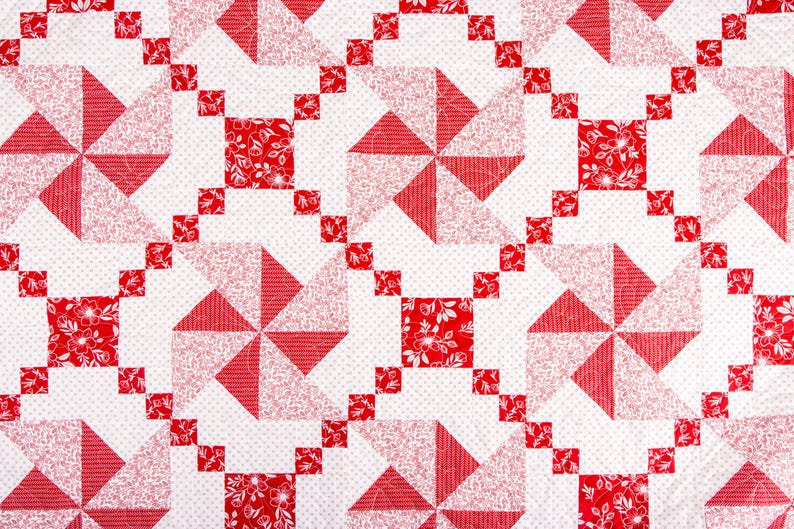 Radiant Ruby Quilt Kit, Ruby Red - Red and White Floral Fabric ...