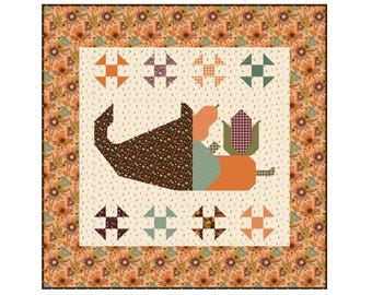 Patrón de colcha Cornucopia otoñal con calabaza, calabacín y maíz, de Sandy Gervais para Riley Blake Designs