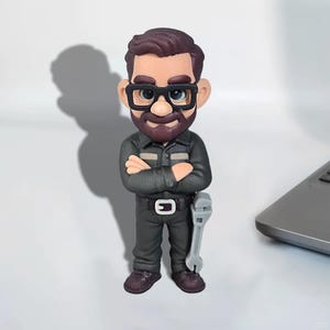 mydedor Personalizzato Bobble-Heads Figurine Bambola personalizzata, uomo d' affari in abito nero con la testa di bobble personalizzata del computer portatile