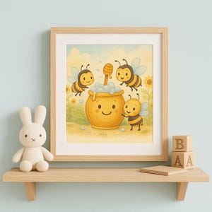 Bee Friends and Honey Fun – Pastel Nursery Wall Art Printable for Baby Room Decor