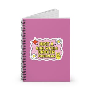 Kleurrijk spiraalvormig notitieboekje - notitieboek Just a Girl with a Broken Pancreas - Type 1 diabetesbewustzijn en schattig meisjesontwerp The Low Supply Co