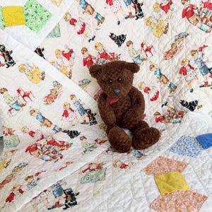 Handmade Jack & Jill Baby Quilt | 3D Bow Ties, Vintage Nursery Cotton (32" x 45")