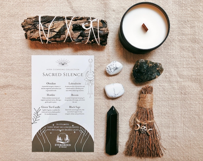 Crystal Healing Kit: Obsidian, Labradorite, Howlite, Black Sage, Beginner's Ritual Collection