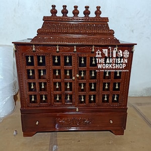55&#39;&#39; Large Puja Ghar Wooden Temple,Traditional Puja Temple Handcrafted Mandir Temple Puja Mandir for Home Wooden Temple Home Temple