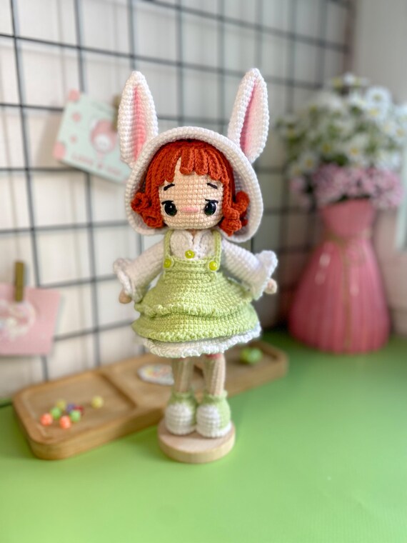 Crocheted Red-Haired Bunny Doll