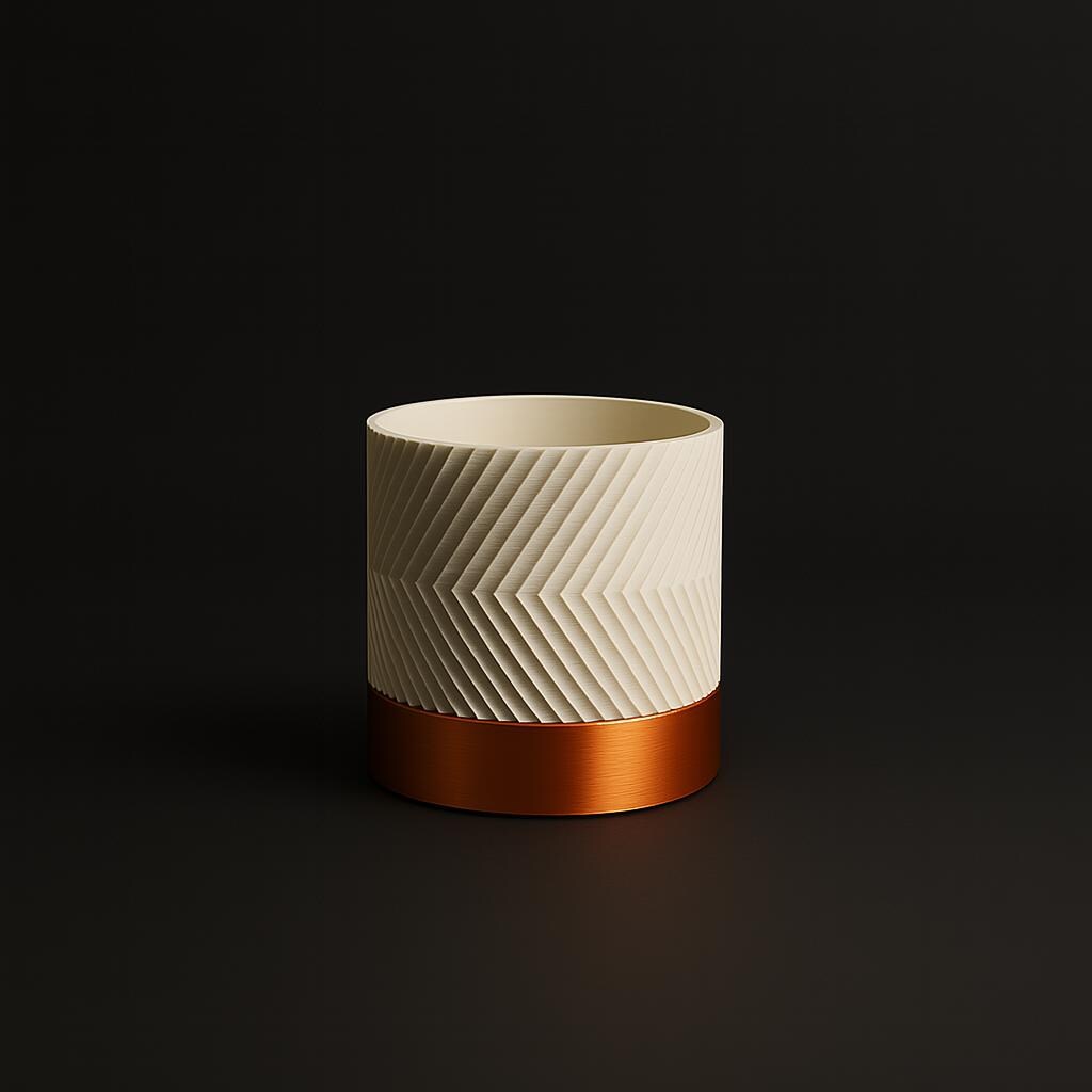 Cobre Ribélia – Modern 3D Printed plant pot – White & Copper Ribbed Pot – Designer Indoor planter – Unique Home Decor Gift