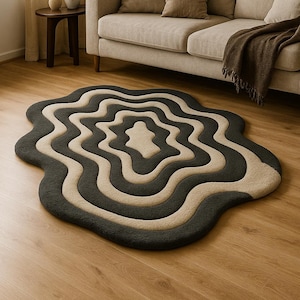 Modern Amoeba Wave Hand-Tufted Rug in Charcoal and Ivory for bedroom, living room, sofa hall and anywhere else size: 6x9, 8x10, 9x12, 10x14