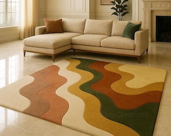 Alfombra ondulada retro – Alfombra abstracta moderna de mediados de siglo