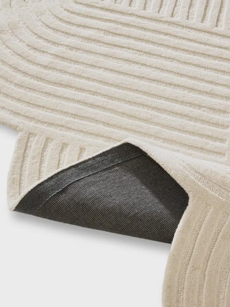 Hand Tufted Abstract Wool Rug, Cream Ivory Scalloped Area Rug, Modern ...