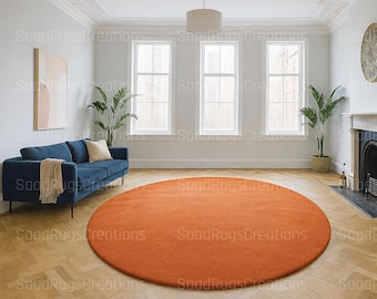Luxury Round Orange Rug, Solid Circle Area Carpet for Living Room, Modern Minimal Home Decor Floor Rug