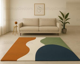 Geometric Abstract Area Rug – Mid-Century Modern Color Block Design