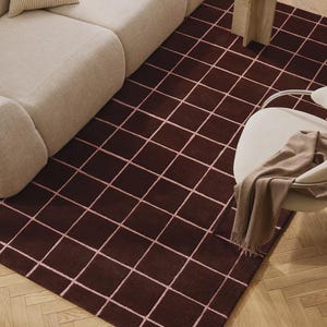 6 x 9 handgetuft bruinroze wollen vloerkleed modern raster geruit tapijt met lussen en gesneden pool voor woonkamer slaapkamer entrees loper kinderkamerdecoratie