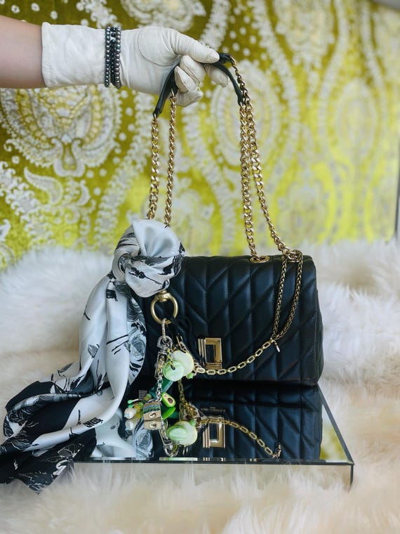 Bolso Hombro Bolso Negro Con Cadena Plateada Bolso De Hombro Negro