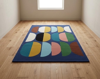 Hand Tufted Wool Rug – Mid-Century Modern Geometric Abstract Area Carpet