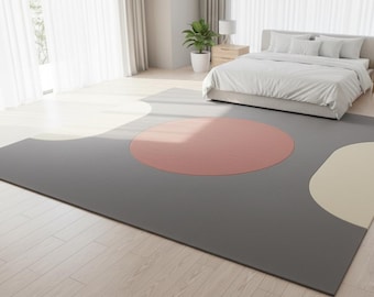 Mid Century Modern Rug | Hand Tufted Wool Area Rug | Abstract Geometric Color Block Carpet, Minimalist Neutral Living Room Decor