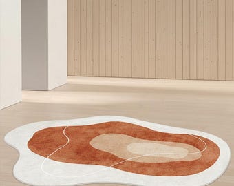Irregular Abstract Wool Rug, Terracotta Rust Minimalist Carpet, Organic Floor Decor