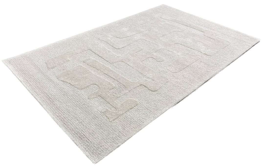 Hand Tufted Ivory Wool Rug - 3D Raised Abstract Pattern, Modern Neutral ...