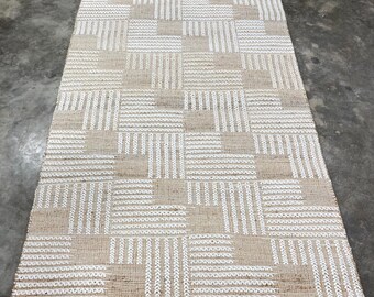 Hand Woven Jute Area Rug | Block Pattern, Ivory & Natural ! Jute Rugs ( SIZE-5X8 FEET)
