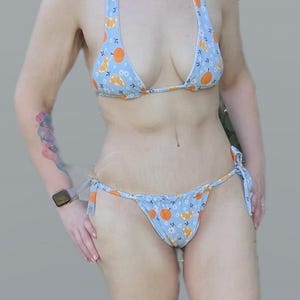 Handmade Bikini Swimsuit S Oranges & Blue Daisy Print Women’s Summer Swimwear