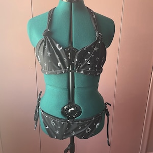Bikini Swimsuit S/M Sun Moon Star print, Handmade Swimsuits for Women, UPF Summer Swimsuit
