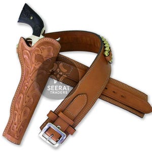 Handgefertigtes Leder Revolver Holster: Western Cowboy Stil, passend für 10,5 - 16,5 cm Lauf