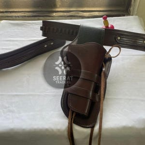 Western Leather Cartridge Belt Ammo Loops Revolver Holster Cover Colt Sass Rigs Cowboy Holster .22 .32 .357 .44 .38 .45