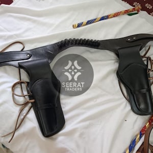 Western Leather Cartridge Belt Ammo Loops Revolver Holster Cover Colt Sass Rigs Cowboy Holster .22 .32 .357 .44 .38 .45