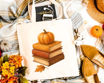 Fall Bookish Cotton Canvas Tote Bag: Gift for Book Lovers
