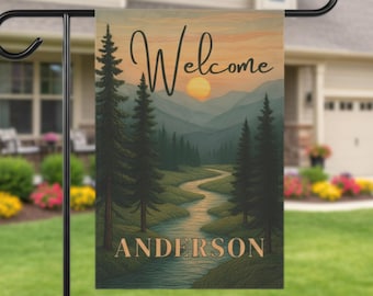 Personalized Garden Flag, Custom Welcome and Family Name Sign, Camper Flag, Gift for Newlyweds