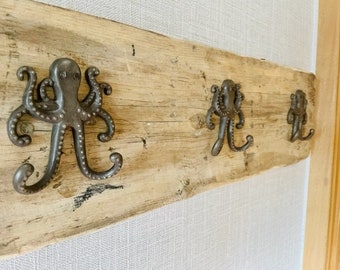 Octopus  rustic Driftwood beach themed coat  rack