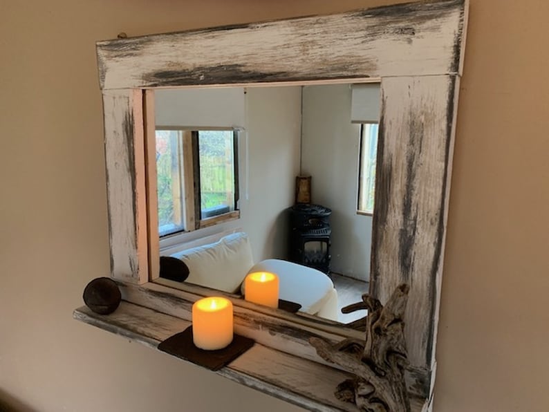 Whitewashed Distressed Mirror With Shelf Etsy