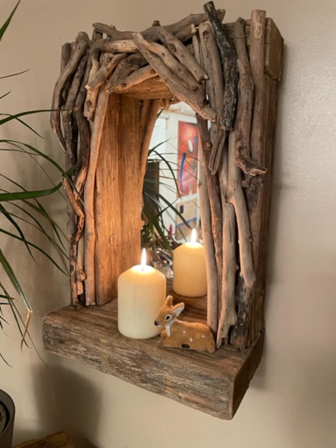 Irish Driftwood Candle Shelf Mirror Etsy