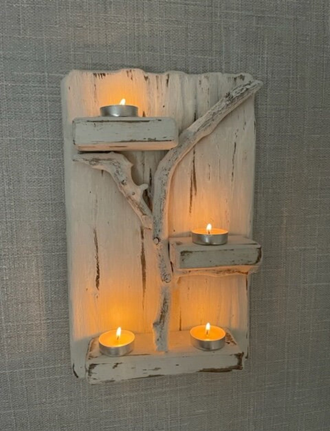 Whitewashed Driftwood Candle Shelf Etsy