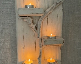 Whitewashed Driftwood Candle Shelf