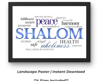 Shalom Printable Wall Art – Peace & Wholeness, Blue Faith-based