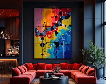 Abstract Colorful Drip Painting Canvas | Framed Matte Wall Art Print