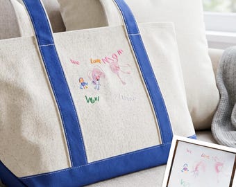 Kids Drawing Embroidered Tote Bag - Personalized Drawing Canvas Bag - Teacher Gift - Christmas Gifts For Nina, Grandma, Mom