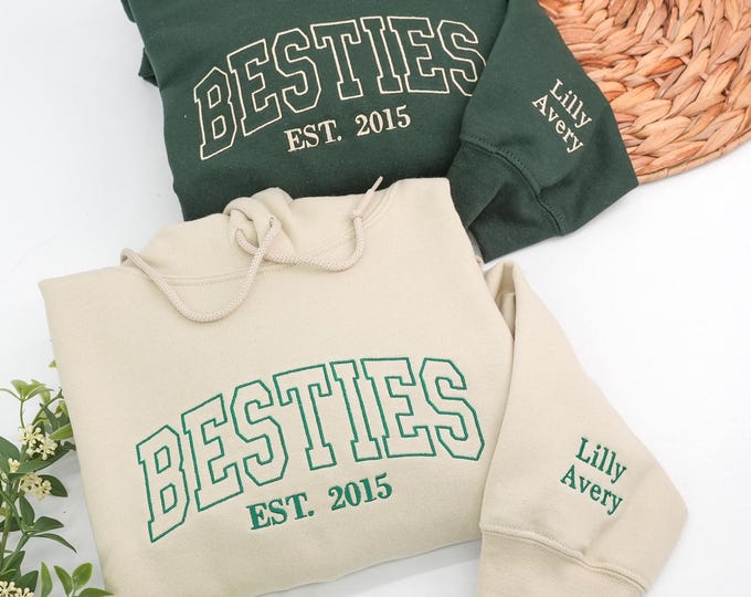 Personalized Besties Embroidered Hoodie - Matching BFF Gift
