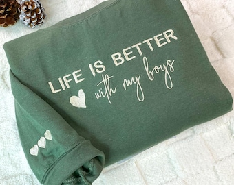 Embroidered Mama Sweatshirt: Boy Mom Gift, Custom Crewneck