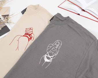 Camiseta bordada con retrato picante personalizada - Camiseta personalizada con foto picante para novio - Camiseta con retrato de pareja - Regalo para esposo