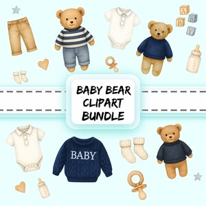 Aquarell Baby Teddy Bär Clipart, Preppy PNG, Baby-Dusche-Kunst digitaler Download