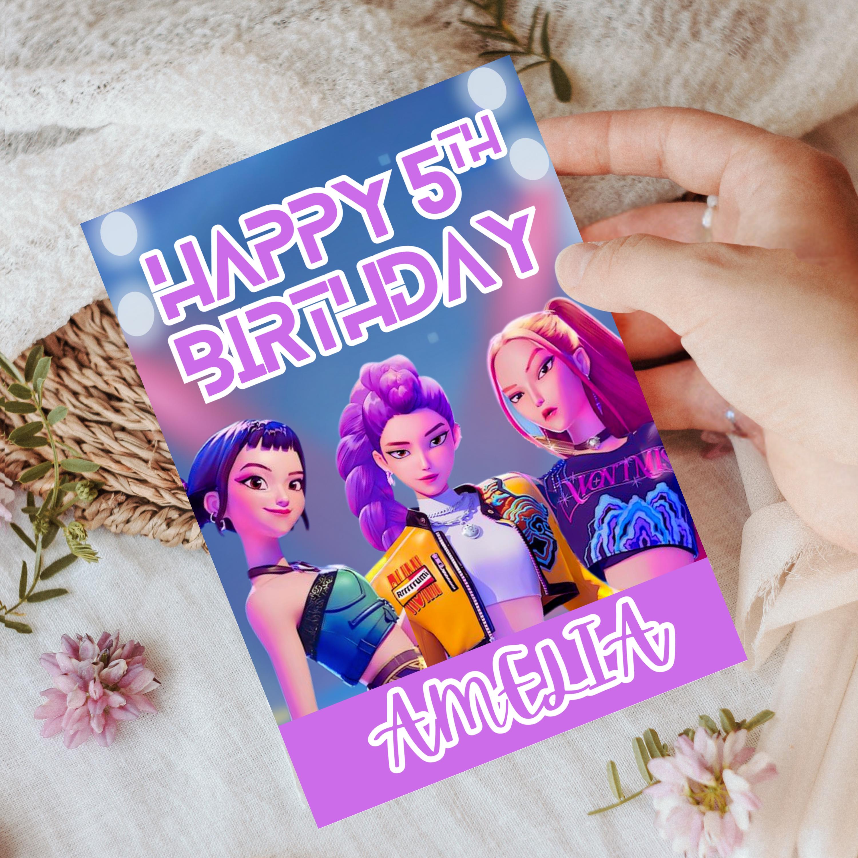 Happy Birthday Card KPOP Demon Hunters Printable Digital Download