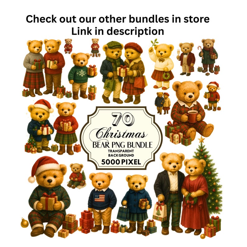 Teddybär-Cliparts, Preppy-Bär-PNG-Bundle, Digitaler Download, Sublimation, DTF-Transfer Bild 7