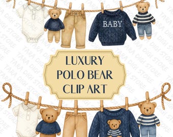Teddy Bär Clipart, Babyparty, es ist ein Junge, Vintage Preppy, digitaler Download