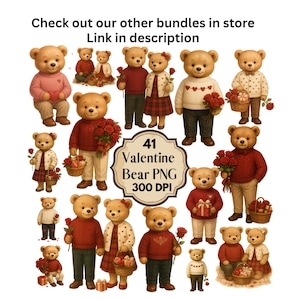 Teddybär-Cliparts, Preppy-Bär-PNG-Bundle, Digitaler Download, Sublimation, DTF-Transfer Bild 2